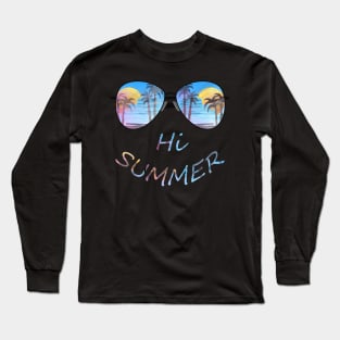 hi summer palm trees beach silhouette Long Sleeve T-Shirt